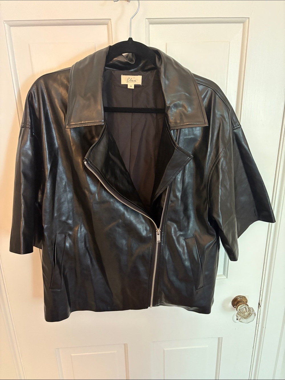 Elan Black Short-Sleeve Leather Zip-Front Jacket - Picture 4 of 11